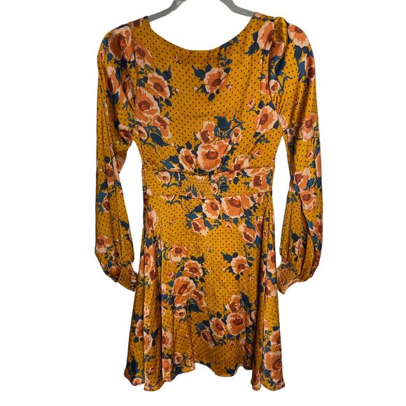 Free People Morning Light Mini Dress Long Sleeve Floral Print Yellow Blue Size 2 - Picture 9 of 10